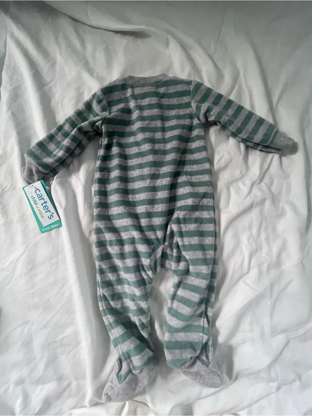 Carter's Green and Gray Striped Footed One-Piece